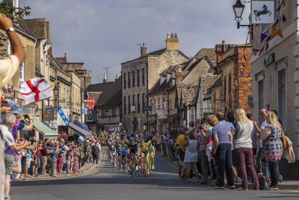 Tour of Britain 2014 Cycling passing through Winchcombe Cotswolds