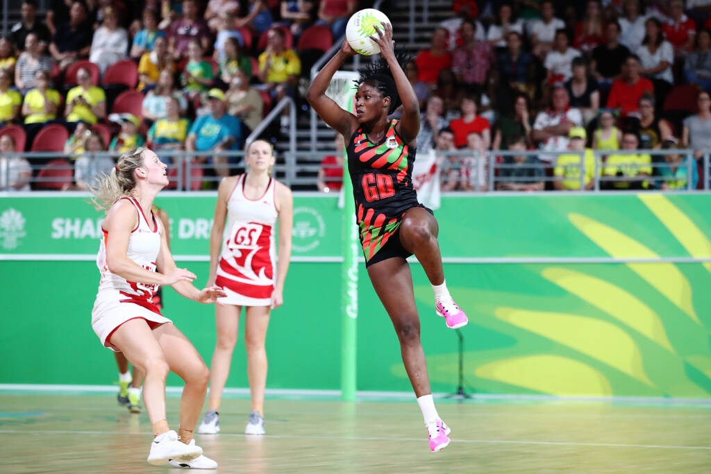 Towera Vinkhumbo of Malawi attacks during the Netball Preliminary Round Pool B match between Malawi and England on day two of the Gold Coast 2018 Commonwealth Games at Gold Coast Convention and Exhibition Centre on April 6, 2018 on the Gold Coast, Australia. (Photo by Hannah Peters/Getty Images)