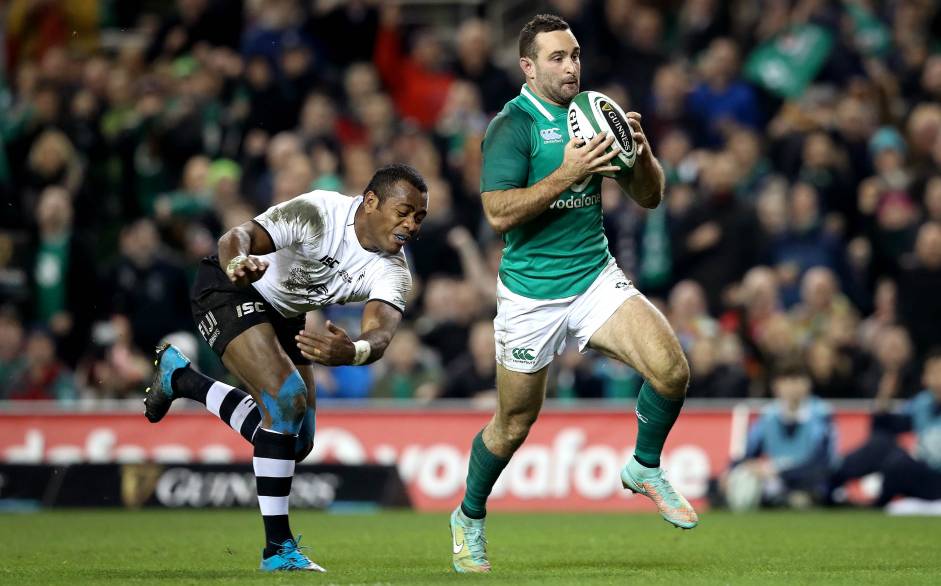 Guinness Series, Aviva Stadium, Dublin 18/11/2017 Ireland vs Fiji Ireland's Dave Kearney and Kini Murimurivalu of Fiji Mandatory Credit ©INPHO/Ryan Byrne Guinness Series, Aviva Stadium, Dublin 18/11/2017 Ireland vs Fiji Ireland's Dave Kearney and Kini Murimurivalu of Fiji Mandatory Credit ©INPHO/Ryan Byrne