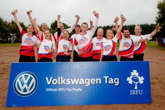 Volkswagen Tag Rugby Finals, Corinthians RFC, Galway 27/7/2018 Galway Mountain Rescue celebrate winning the Beginners Championship Div 2 Cup Final Mandatory Credit ©INPHO/James Crombie Volkswagen Tag Rugby Finals, Corinthians RFC, Galway 27/7/2018 Galway Mountain Rescue celebrate winning the Beginners Championship Div 2 Cup Final Mandatory Credit ©INPHO/James Crombie