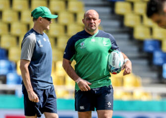Ireland Rugby Captain's Run, Fukuoka Hakatanomori Stadium, Fukuoka, Japan 11/10/2019 Head coach Joe Schmidt with Rory Best Mandatory Credit ©INPHO/Dan Sheridan Ireland Rugby Captain's Run, Fukuoka Hakatanomori Stadium, Fukuoka, Japan 11/10/2019 Head coach Joe Schmidt with Rory Best Mandatory Credit ©INPHO/Dan Sheridan