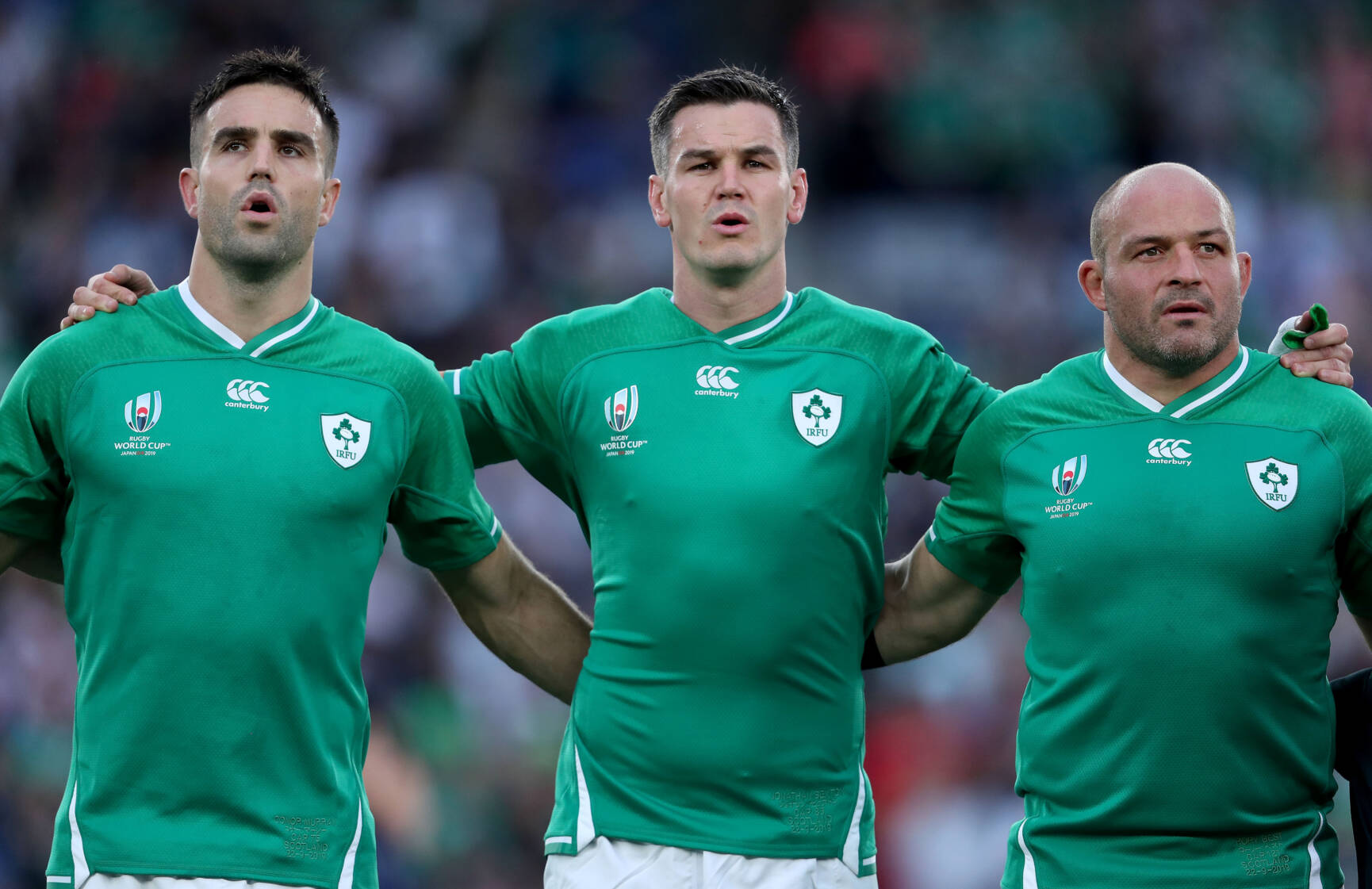 2019 Rugby World Cup Pool A, International Stadium, Yokohama, Japan 22/9/2019 Ireland vs Scotland Ireland's Conor Murray, Jonathan Sexton and Rory Best during the anthems Mandatory Credit ©INPHO/Dan Sheridan 2019 Rugby World Cup Pool A, International Stadium, Yokohama, Japan 22/9/2019 Ireland vs Scotland Ireland's Conor Murray, Jonathan Sexton and Rory Best during the anthems Mandatory Credit ©INPHO/Dan Sheridan