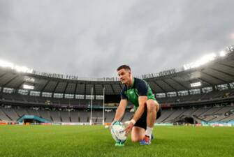 Johnny Sexton at kicking practice in Tokyo stadium on Friday. Johnny Sexton at kicking practice in Tokyo stadium on Friday.