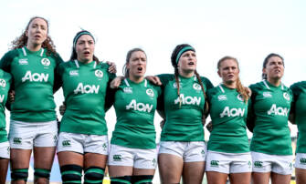 Aoife McDermott, Nichola Fryday, Edel McMahon, Anna Caplice, Kathryn Dane and Ellen Murphy during the anthems 2/2/2020 Aoife McDermott, Nichola Fryday, Edel McMahon, Anna Caplice, Kathryn Dane and Ellen Murphy during the anthems 2/2/2020