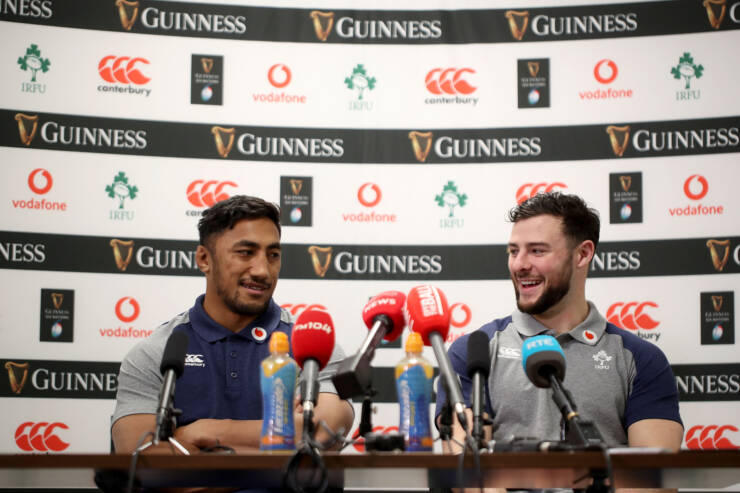 Ireland Rugby Press Conference, IRFU High Performance Centre, Sport Ireland Campus, Blanchardstown, Dublin 18/2/2020 Bundee Aki and Robbie Henshaw Mandatory Credit ©INPHO/Dan Sheridan Ireland Rugby Press Conference, IRFU High Performance Centre, Sport Ireland Campus, Blanchardstown, Dublin 18/2/2020 Bundee Aki and Robbie Henshaw Mandatory Credit ©INPHO/Dan Sheridan