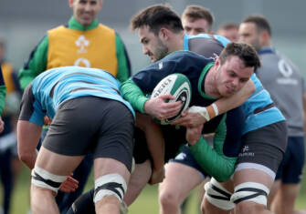 Ireland vs Ulster Rugby Training, IRFU High Performance Centre, Sport Ireland Campus, Blanchardstown, Dublin 5/3/2020 James Ryan with Greg Jones Mandatory Credit ©INPHO/Dan Sheridan Ireland vs Ulster Rugby Training, IRFU High Performance Centre, Sport Ireland Campus, Blanchardstown, Dublin 5/3/2020 James Ryan with Greg Jones Mandatory Credit ©INPHO/Dan Sheridan