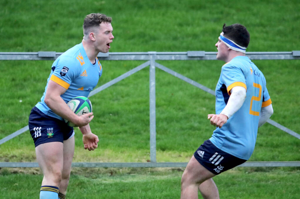 Energia All-Ireland League Division 1A, University College Dublin Rugby Football Club, Belfield, Co. Dublin 25/1/2020 UCD vs Cork Constitution UCD’s Josh O'Connor celebrates scoring a try with Richie Bergen Mandatory Cedit ©INPHO/Bryan Keane Energia All-Ireland League Division 1A, University College Dublin Rugby Football Club, Belfield, Co. Dublin 25/1/2020 UCD vs Cork Constitution UCD’s Josh O'Connor celebrates scoring a try with Richie Bergen Mandatory Cedit ©INPHO/Bryan Keane