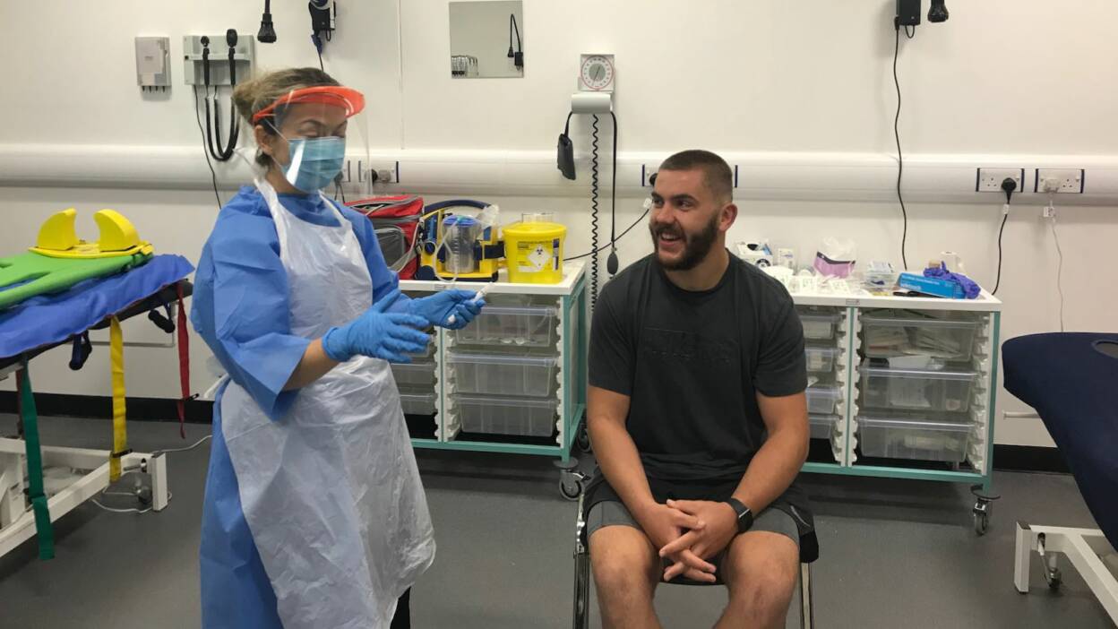 Adam McBurney at the Ulster Rugby High Performance Centre for PCR testing Adam McBurney at the Ulster Rugby High Performance Centre for PCR testing