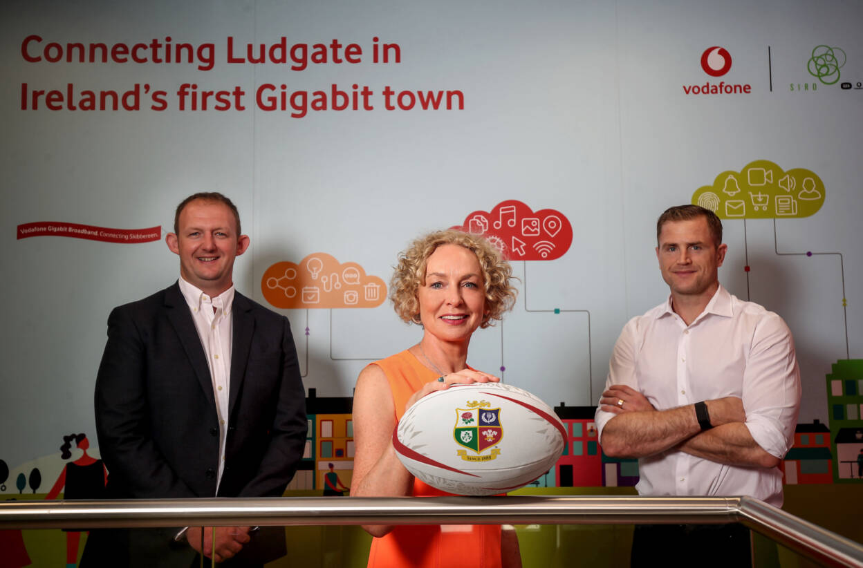 Pictured at the announcement are Anne O’Leary, CEO Vodafone Ireland, Jamie Heaslip former British & Irish Lion and Gerry Nixon, Head of Sponsorship & Business Brand Vodafone Ireland.