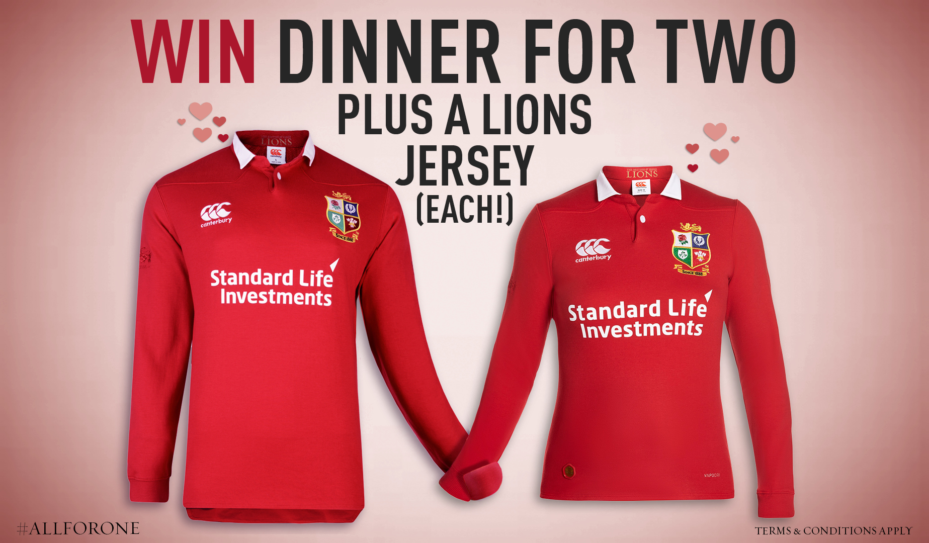 Win a dinner for two and a pair of Lions jerseys on Valentine’s Day Win a dinner for two and a pair of Lions jerseys on Valentine’s Day