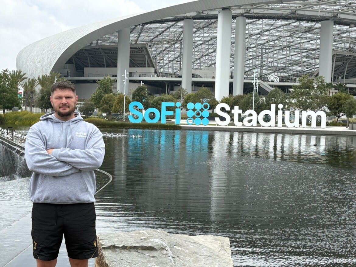 Rhys Cleverly outside SoFi Stadium Rhys Cleverly outside SoFi Stadium