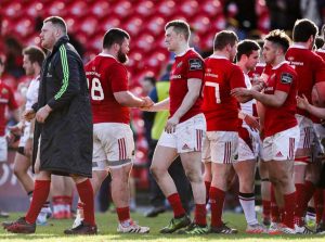 The academy's Stephen Fitzgerald celebrates with Rory Burke after the game.