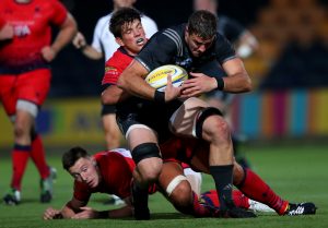 Past and present. Former Munster second row Donncha O'Callaghan makes the hit on new signing Gerbrandt Grobler.