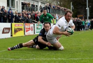 Brian Hayes scores a try in last season's Bateman Cup final v Old Belvedere