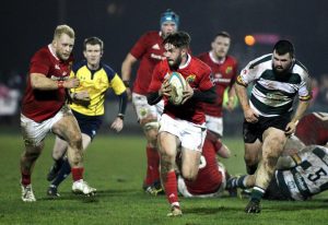Munster A's Bill Johnston on the attack against Nottingham