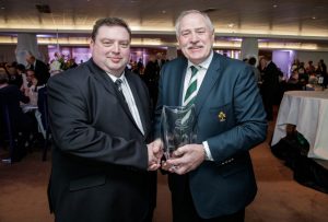 L/R: John Hennessy of Newcastle West RFC is presented his award by Philip Orr, President of the IRFU