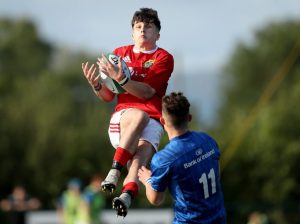 Munster U18 Schools wing Conor Sheahan claims the ball in flight