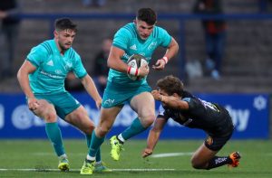 Calvin Nash on the attack against Exeter with Bill Johnston in support.