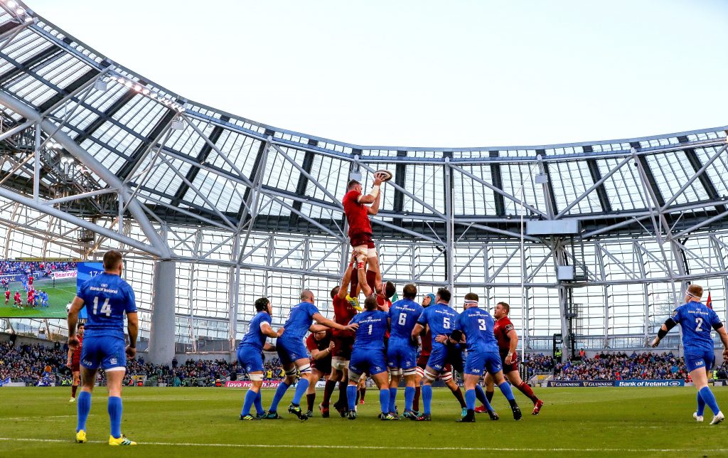 Peter O'Mahony wins a lineout ball against Leinster.