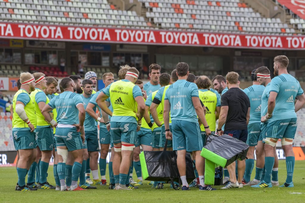 The Munster team huddle before the Cheetahs clash.