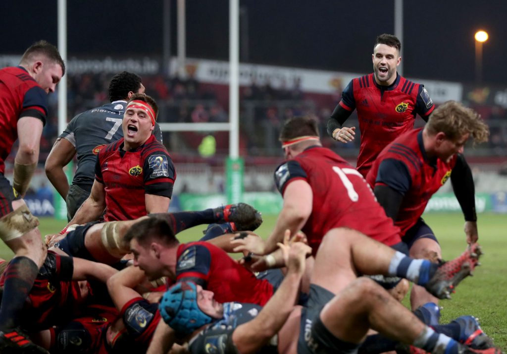 CJ Stander and Conor Murray celebrate a penalty try in last season's clash against Castres.