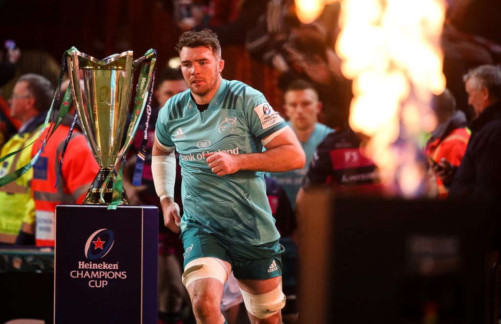 Peter O'Mahony leads Munster out at Kingsholm.