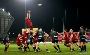 Darren O’Shea wins a lineout ball against Zebre.