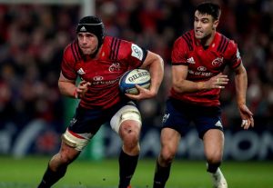 CJ Stander and Conor Murray in action against the Exeter Chiefs at Thomond Park in the 9-7 victory.