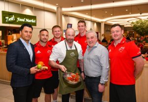 Doug Howlett, Head of Commercial and Marketing, Munster Rugby, Alby Mathewson, John Ryan, Chris Farrell, and Dave Kilcoyne, along with Executive Chef Danny Miller and Zest! Managing Director Ean Malone.