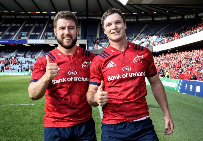 Rhys Marshall and Tyler Bleyendaal following the Champions Cup quarter-final win in Murrayfield. Rhys Marshall and Tyler Bleyendaal following the Champions Cup quarter-final win in Murrayfield.