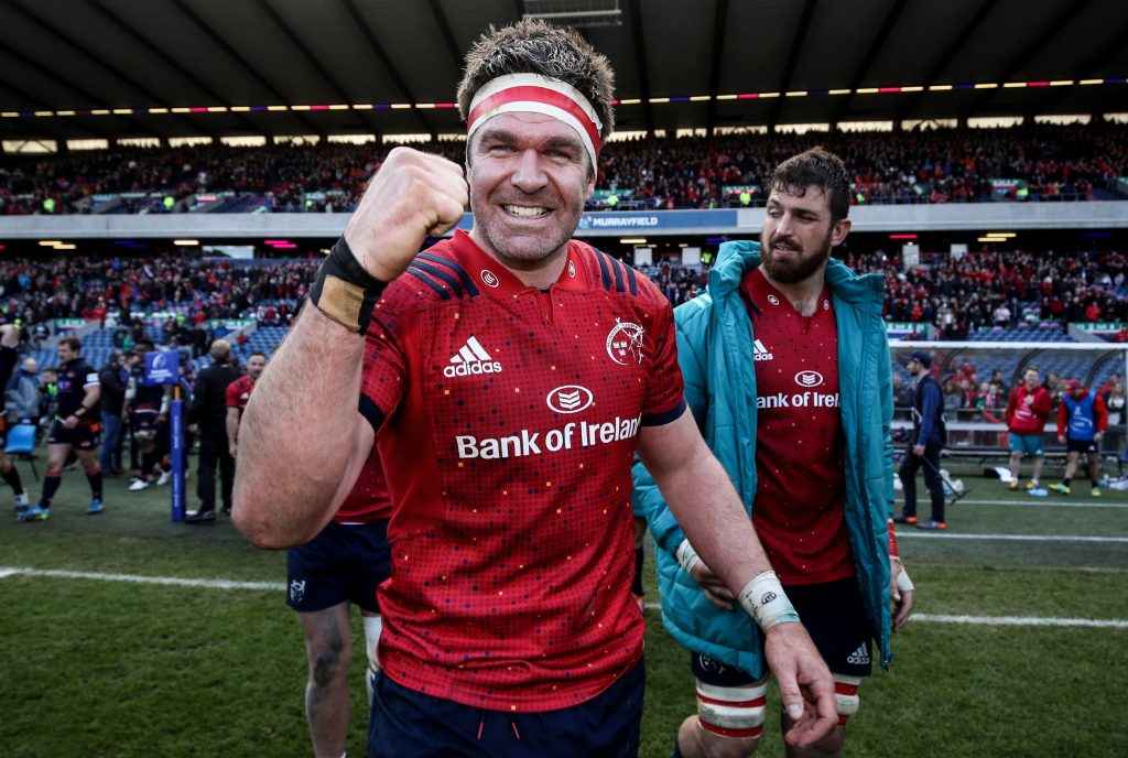 Billy Holland celebrates winning the Champions Cup quarter-final at Murrayfield.