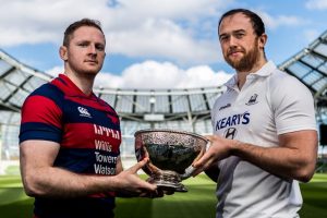 Clontarf's Michael Noone and Brian Hayes of Cork Constitution.