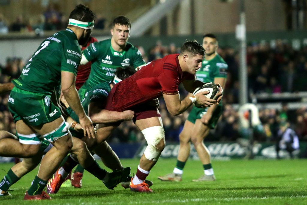 Dan Goggin scores a try against Connacht at the Sportsground.