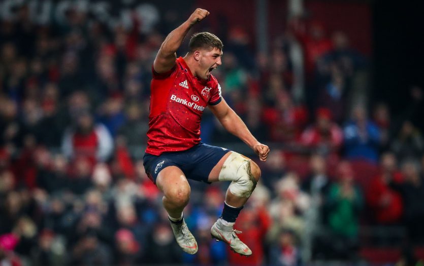 Dan Goggin celebrates Munster's Champions Cup win over Exeter Chiefs. Dan Goggin celebrates Munster's Champions Cup win over Exeter Chiefs.