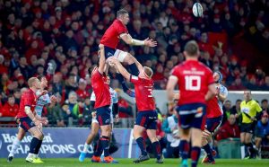 Peter O’Mahony takes a restart.