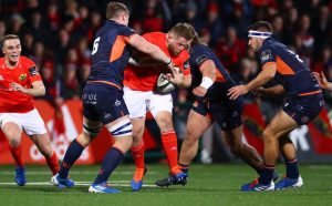 Magnus Bradbury, Ben Toolis and Stuart McInally tackle Liam O’Connor.