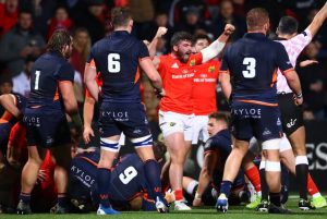 Sammy Arnold celebrates winning a penalty.