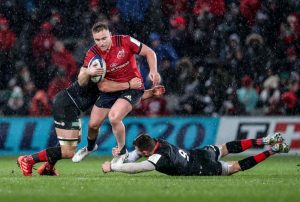 Rory Scannell with Ben Earl and Ben Spencer.