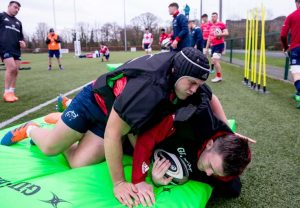 Keynan Knox and Peter O'Mahony hit the deck