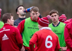 Conor Murray, the Academy's Liam Coombes, and Jack Crowley who featured for the Ireland U20s on Sunday in Irish Independent Park.