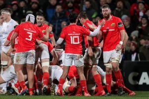 Joey Carbery celebrates a penalty with Darren O’Shea.