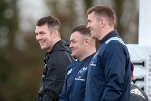 Peter O'Mahony, Dave Kilcoyne and Chris Farrell at training on Wednesday.