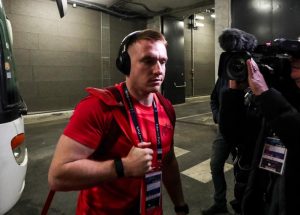 Rory Scannell arrives at La Defense Arena.