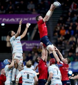 Peter O'Mahony wins a lineout.