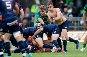 New addition Nick McCarthy plays on after losing his shirt against Connacht in pre-season.