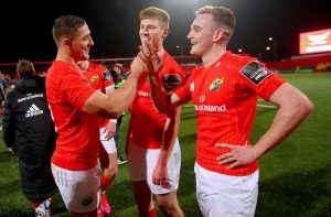 Dan Goggin celebrates after the game with Nick McCarthy.