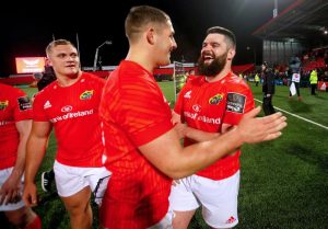 Kevin O’Byrne and Dan Goggin celebrate after the game.