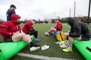 Sammy Arnold, Nick McCarthy, Keynan Knox and Calvin Nash get their boots on ahead of Tuesday's training session.