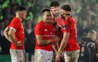 CJ Stander and Billy Holland celebrate winning away to Connacht.