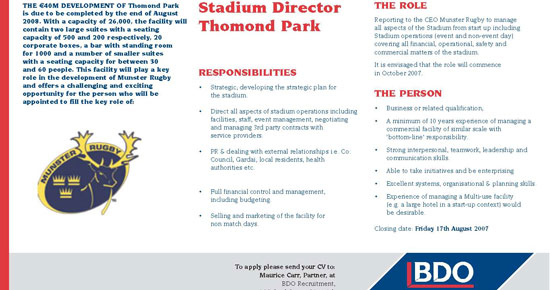 Thomond Park Stadium Director Thomond Park Stadium Director